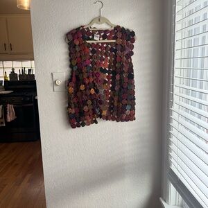 Multicolor Crochet Sleeveless Vest 100% Thai Silk